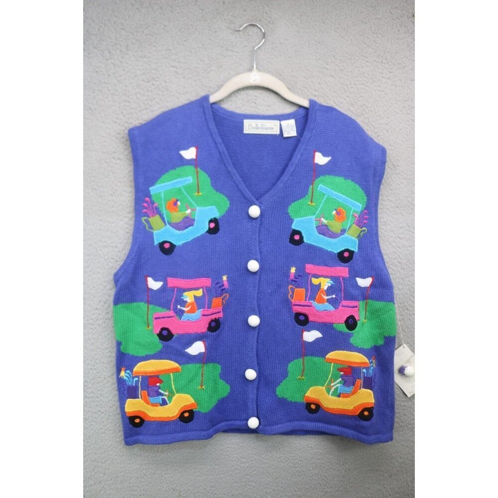 Belle Pointe Vtg. Hand Woven Embroidered Sweater Vest-NWT-Size XL-Golf